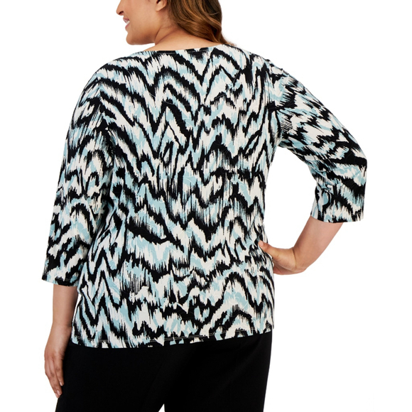 JM Collection Plus Size 3/4-Sleeve Scoop-Neck Multi-Colored Jacquard Top NWT - Picture 3 of 7